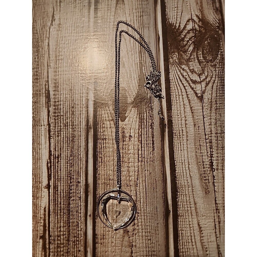 Crystal Floating Heart Pendant Necklace, Silvertone. - Picture 2 of 6